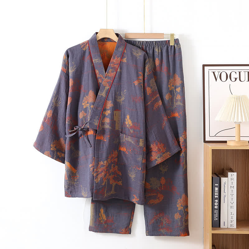 SereniCotton Kimono Pajama Set – Soft, Breathable Comfort with Scenic Elegance