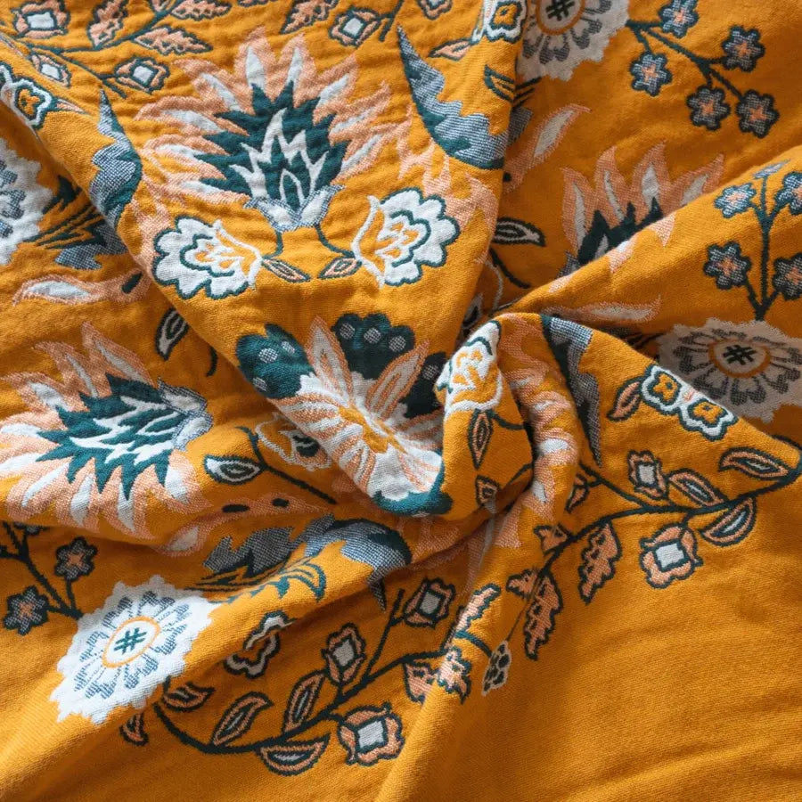 BohoBloom Reversible Cotton Throw Blanket – Chic Vintage Style for Any Space