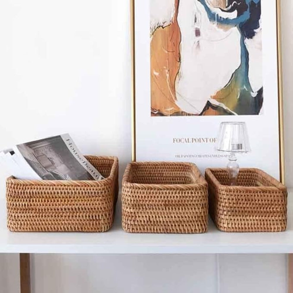 HavenWoven Rectangular Rattan Basket – Stylish & Functional Storage