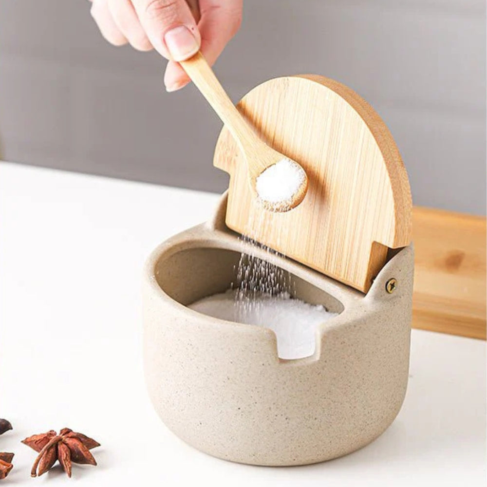 Bamboo Elegance Ceramic Spice Jar Set – 2-Piece Kitchen Organizer