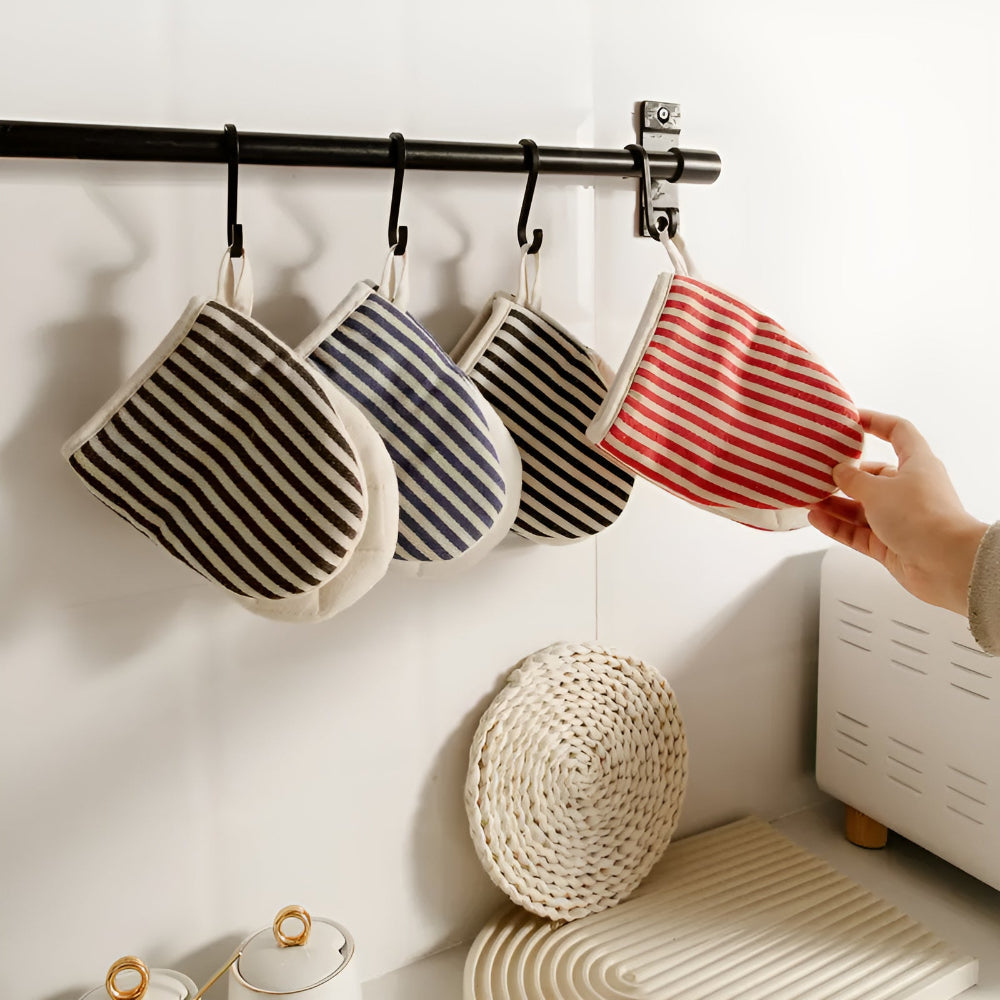 FlameGuard Striped Heat-Resistant Kitchen Mitts for Safe Cooking