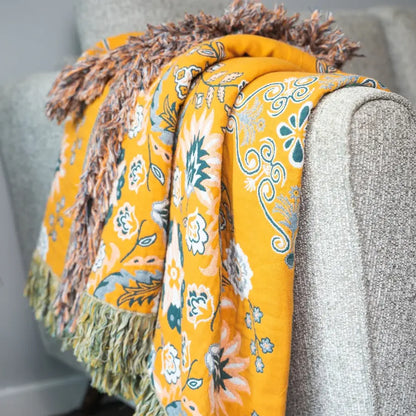 BohoBloom Reversible Cotton Throw Blanket – Chic Vintage Style for Any Space