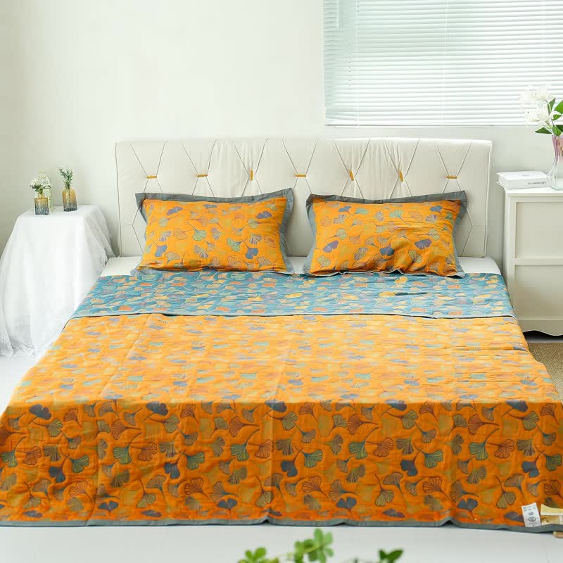 GinkgoLuxe Reversible Cotton Quilt – Elegant Eco-Friendly Comfort