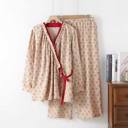 RoseMeadow Cotton Gauze Kimono Pajama Set – Soft, Elegant Comfort