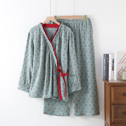 RoseMeadow Cotton Gauze Kimono Pajama Set – Soft, Elegant Comfort