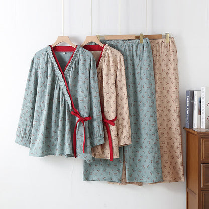 RoseMeadow Cotton Gauze Kimono Pajama Set – Soft, Elegant Comfort