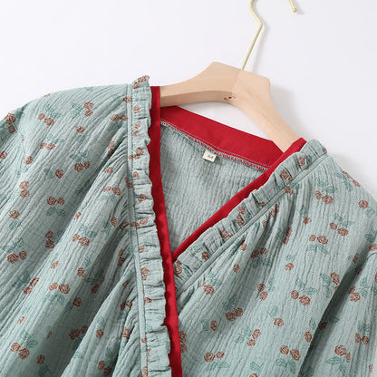 RoseMeadow Cotton Gauze Kimono Pajama Set – Soft, Elegant Comfort