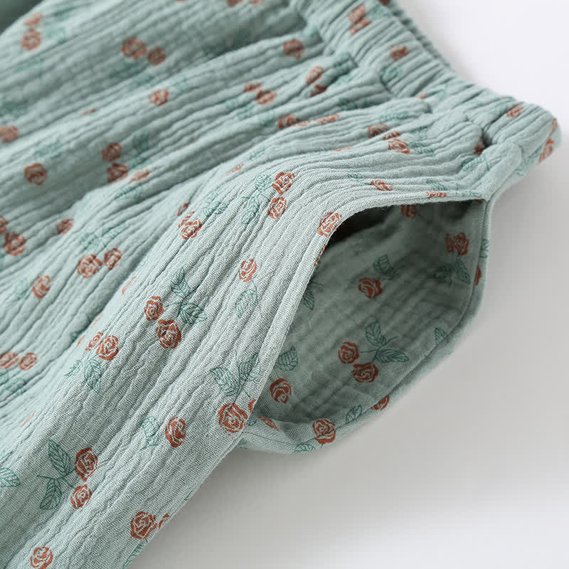 RoseMeadow Cotton Gauze Kimono Pajama Set – Soft, Elegant Comfort