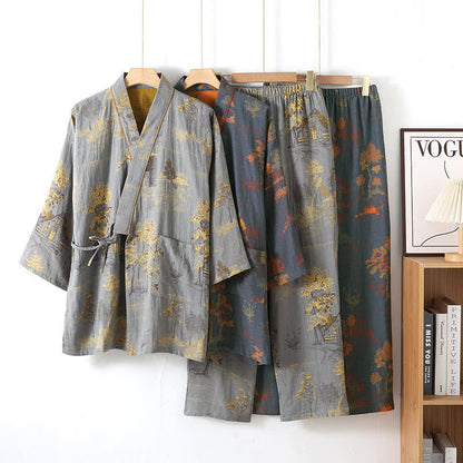 SereniCotton Kimono Pajama Set – Soft, Breathable Comfort with Scenic Elegance