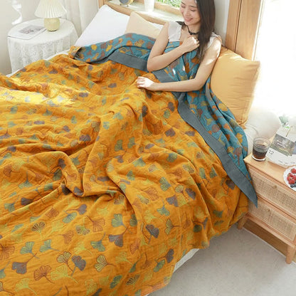 GinkgoLuxe Reversible Cotton Quilt – Elegant Eco-Friendly Comfort