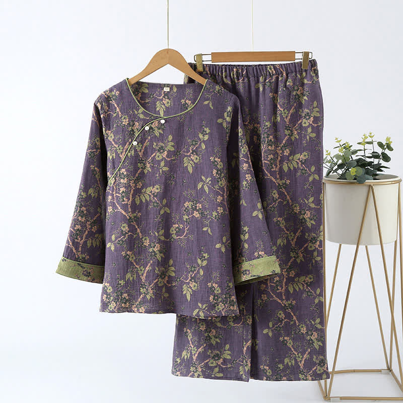 VintageBloom Cotton Loungewear Set – Soft, Chic Comfort for Relaxation