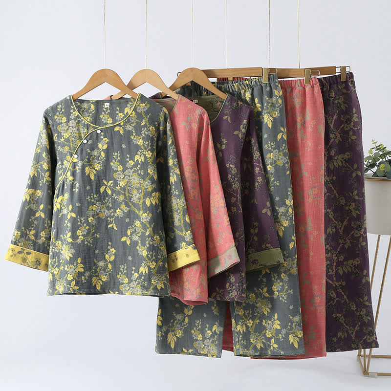 VintageBloom Cotton Loungewear Set – Soft, Chic Comfort for Relaxation