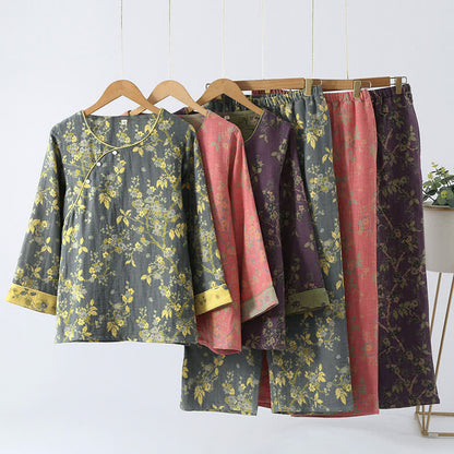VintageBloom Cotton Loungewear Set – Soft, Chic Comfort for Relaxation