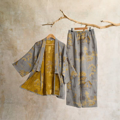 SereniCotton Kimono Pajama Set – Soft, Breathable Comfort with Scenic Elegance