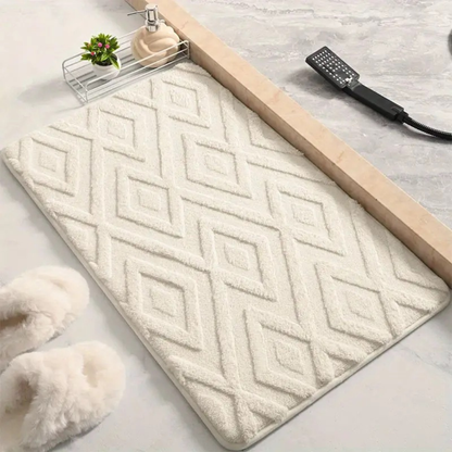 LuxeDiamond Jacquard Bath Mat – Plush, Absorbent & Non-Slip