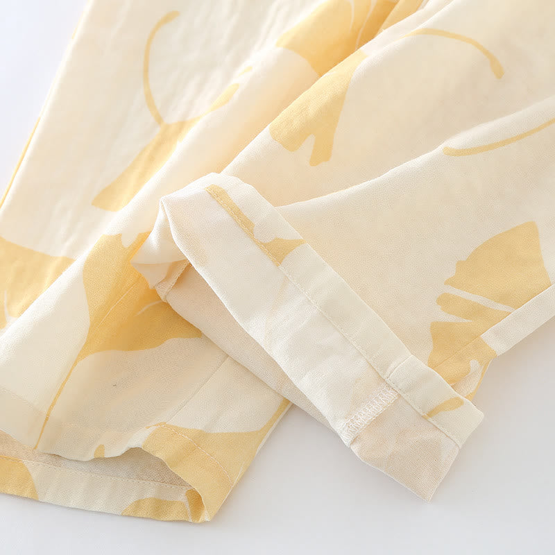 GinkgoCharm Cotton Loungewear Set – Soft, Elegant Indoor Comfort