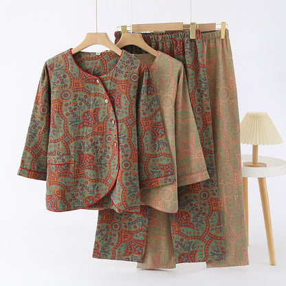 VintageEase Cotton Loungewear Set – Soft, Elegant Comfort for Relaxation