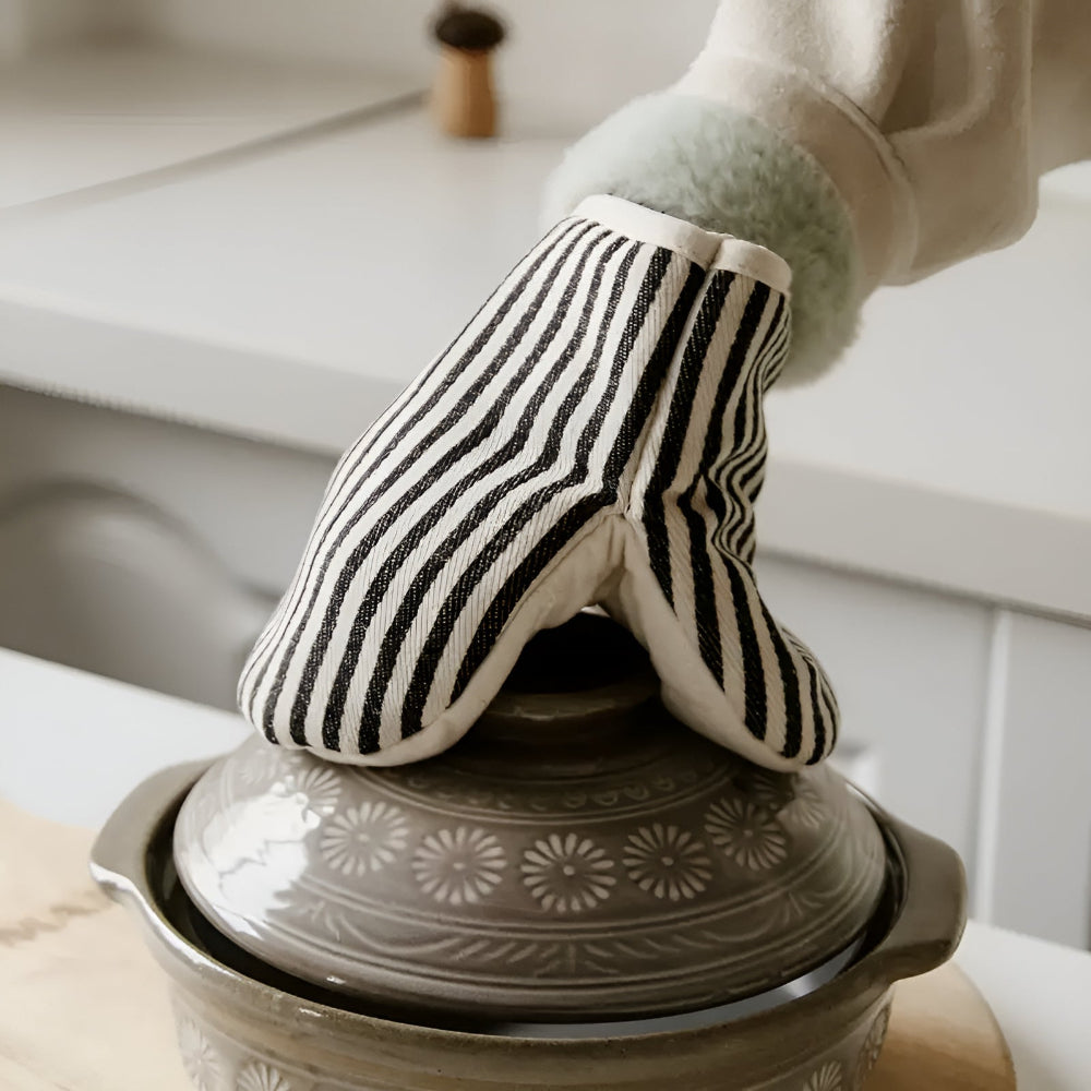 FlameGuard Striped Heat-Resistant Kitchen Mitts for Safe Cooking
