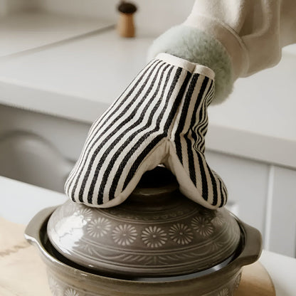 FlameGuard Striped Heat-Resistant Kitchen Mitts for Safe Cooking