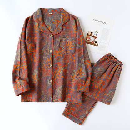 LeafElegance Cotton Lapel Loungewear Set – Soft, Classic Comfort