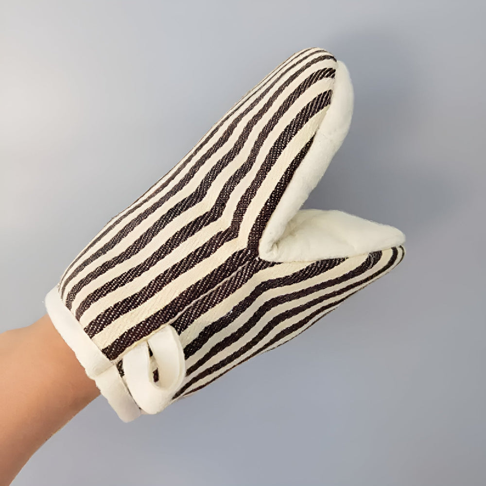 FlameGuard Striped Heat-Resistant Kitchen Mitts for Safe Cooking