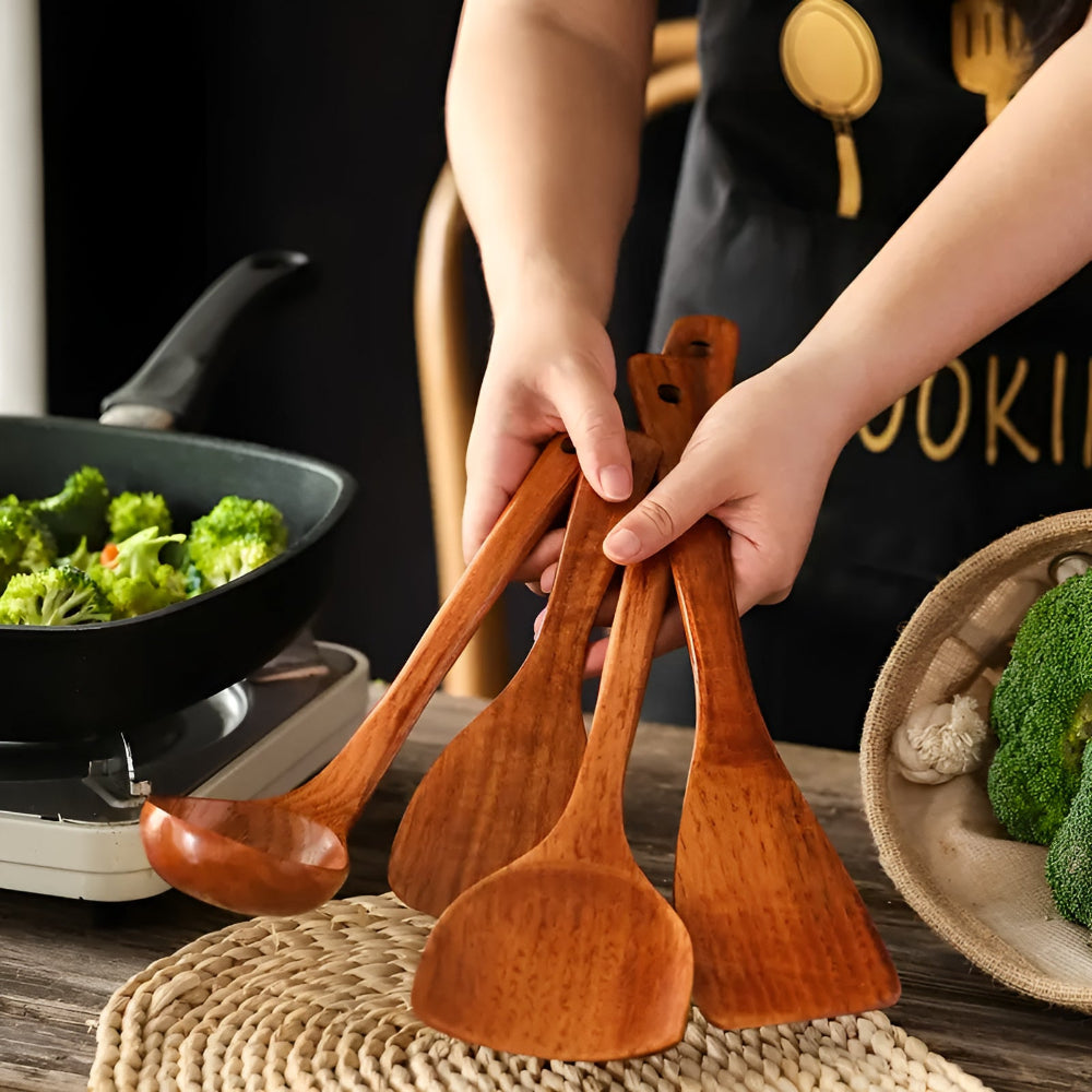 Premium 4-Piece Wooden Kitchen Utensil Set – Durable & Rustic