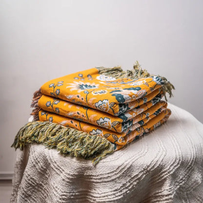 BohoBloom Reversible Cotton Throw Blanket – Chic Vintage Style for Any Space