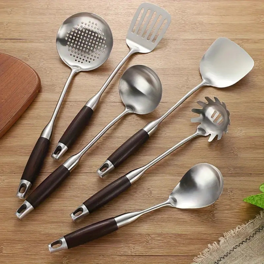 LuxeChef Fusion Stainless and Wood 6-Piece Kitchen Utensil Set