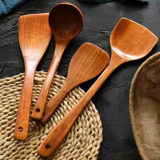 Premium 4-Piece Wooden Kitchen Utensil Set – Durable & Rustic