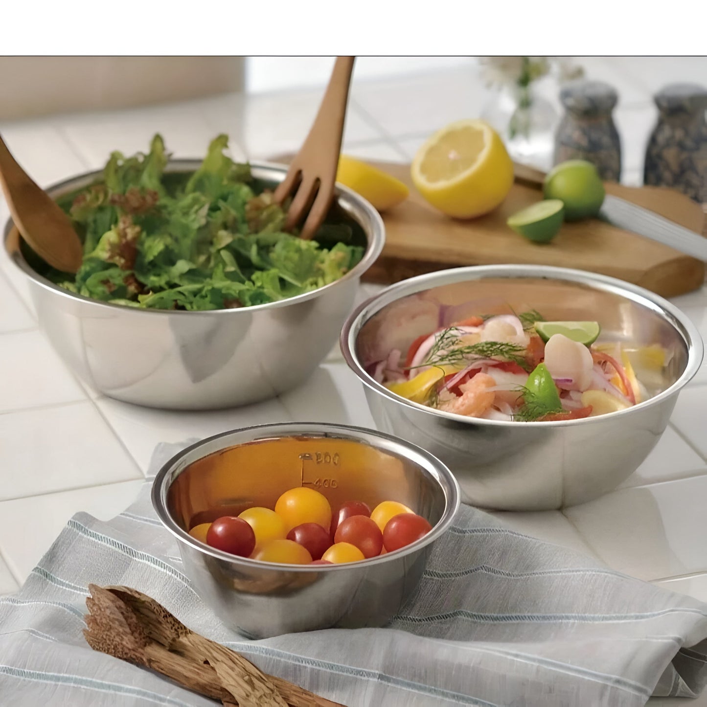 ChefPro Trio Stainless Steel Mixing Bowls for Effortless Prep