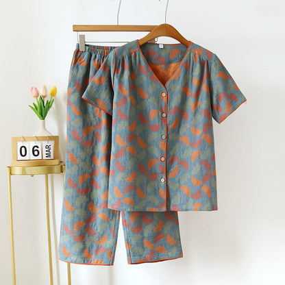 GinkgoGrace V-Neck Cotton Short Loungewear – Lightweight, Breathable Comfort
