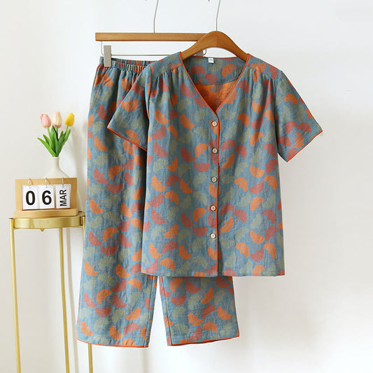 GinkgoGrace V-Neck Cotton Short Loungewear – Lightweight, Breathable Comfort