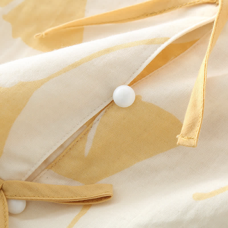 GinkgoCharm Cotton Loungewear Set – Soft, Elegant Indoor Comfort