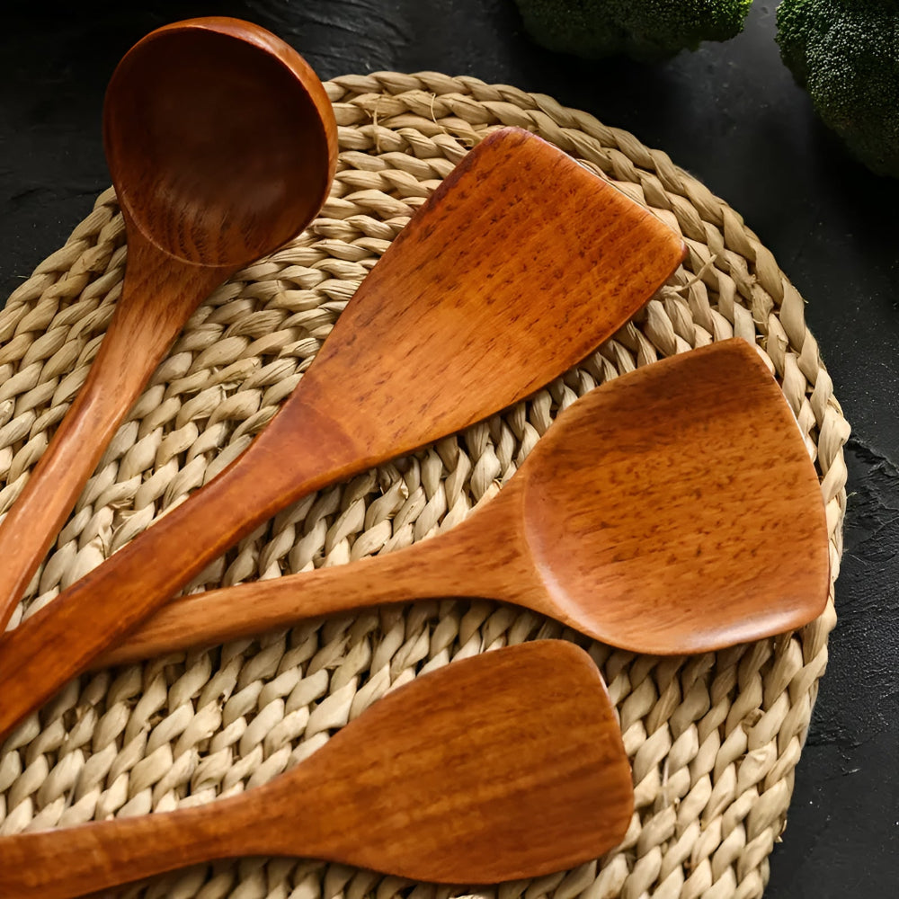 Premium 4-Piece Wooden Kitchen Utensil Set – Durable & Rustic