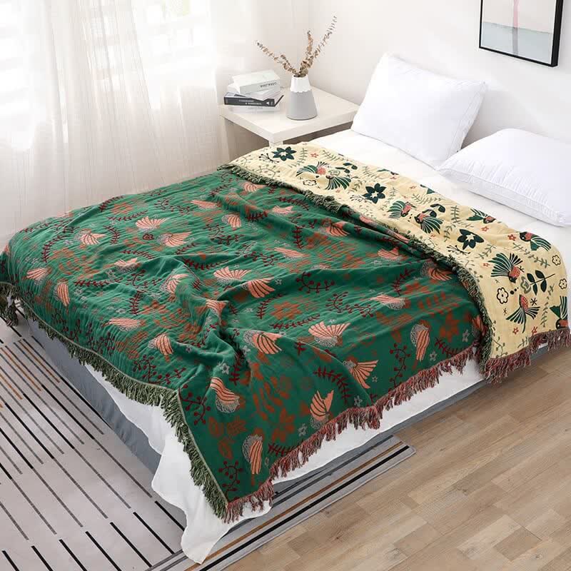 BohoBird Reversible Cotton Quilt – Lightweight Floral & Bird Design