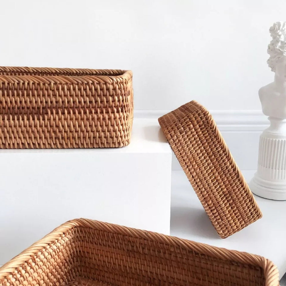 HavenWoven Rectangular Rattan Basket – Stylish & Functional Storage