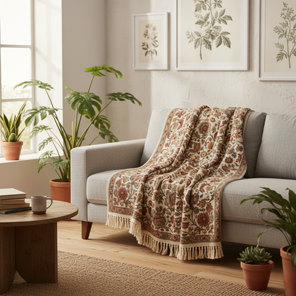 Ardela Cotton Floral Blanket for Boho-Inspired Spaces