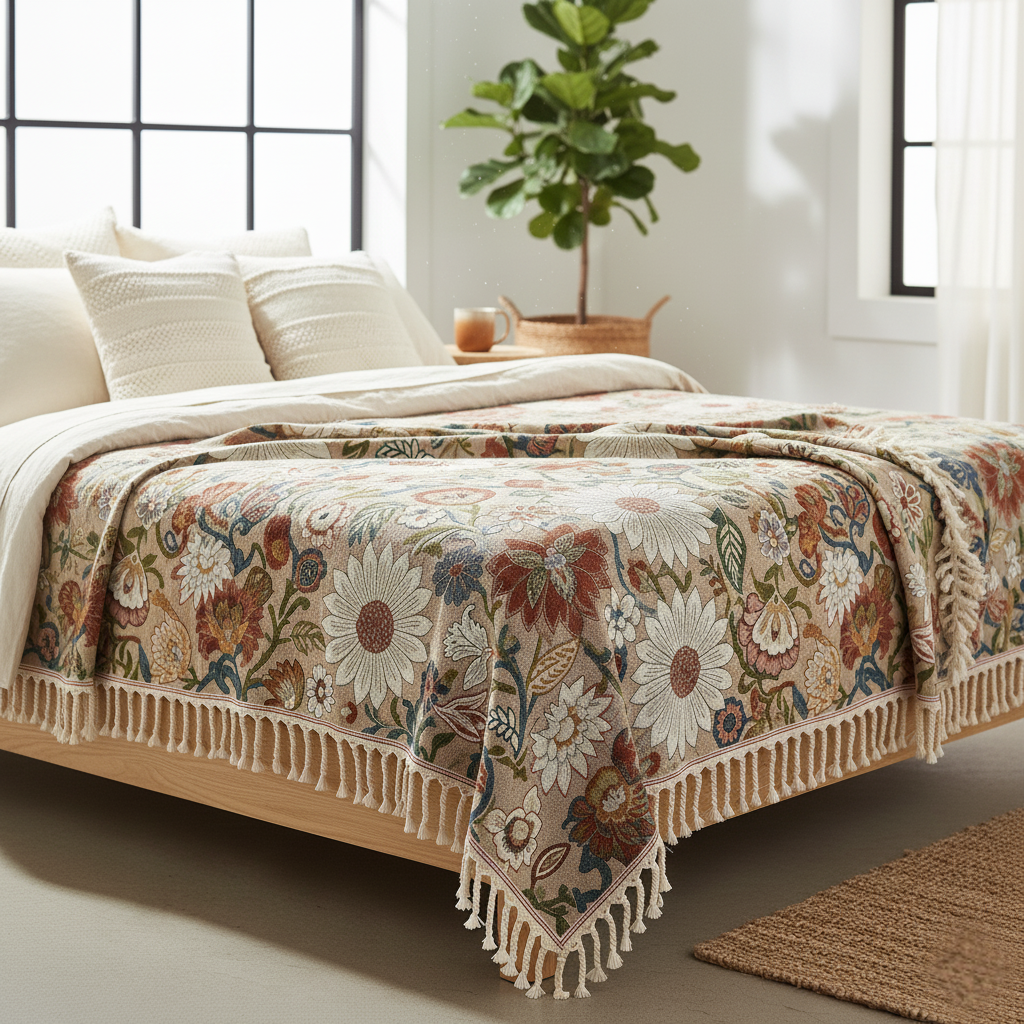Ardela Cotton Floral Blanket for Boho-Inspired Spaces