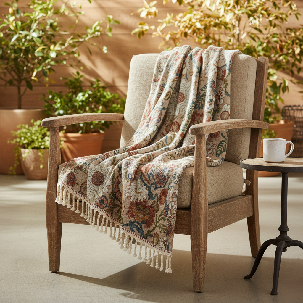Ardela Cotton Floral Blanket for Boho-Inspired Spaces
