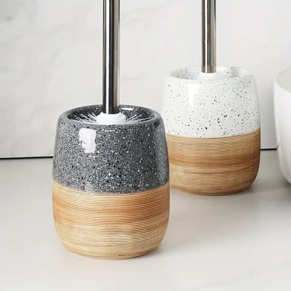 CeramiWood Elegant Toilet Brush & Holder Set – Natural Style Bathroom Essential