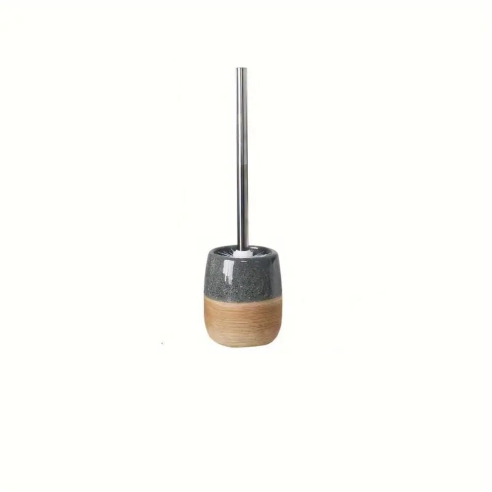CeramiWood Elegant Toilet Brush & Holder Set – Natural Style Bathroom Essential