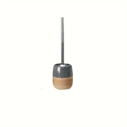 CeramiWood Elegant Toilet Brush & Holder Set – Natural Style Bathroom Essential