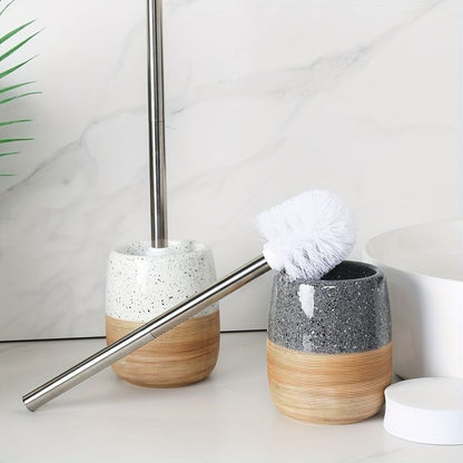 CeramiWood Elegant Toilet Brush & Holder Set – Natural Style Bathroom Essential
