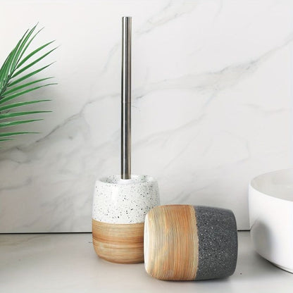 CeramiWood Elegant Toilet Brush & Holder Set – Natural Style Bathroom Essential