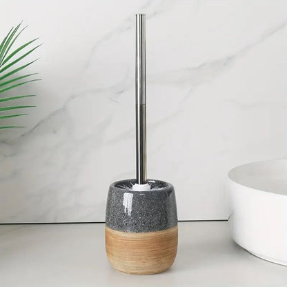 CeramiWood Elegant Toilet Brush & Holder Set – Natural Style Bathroom Essential