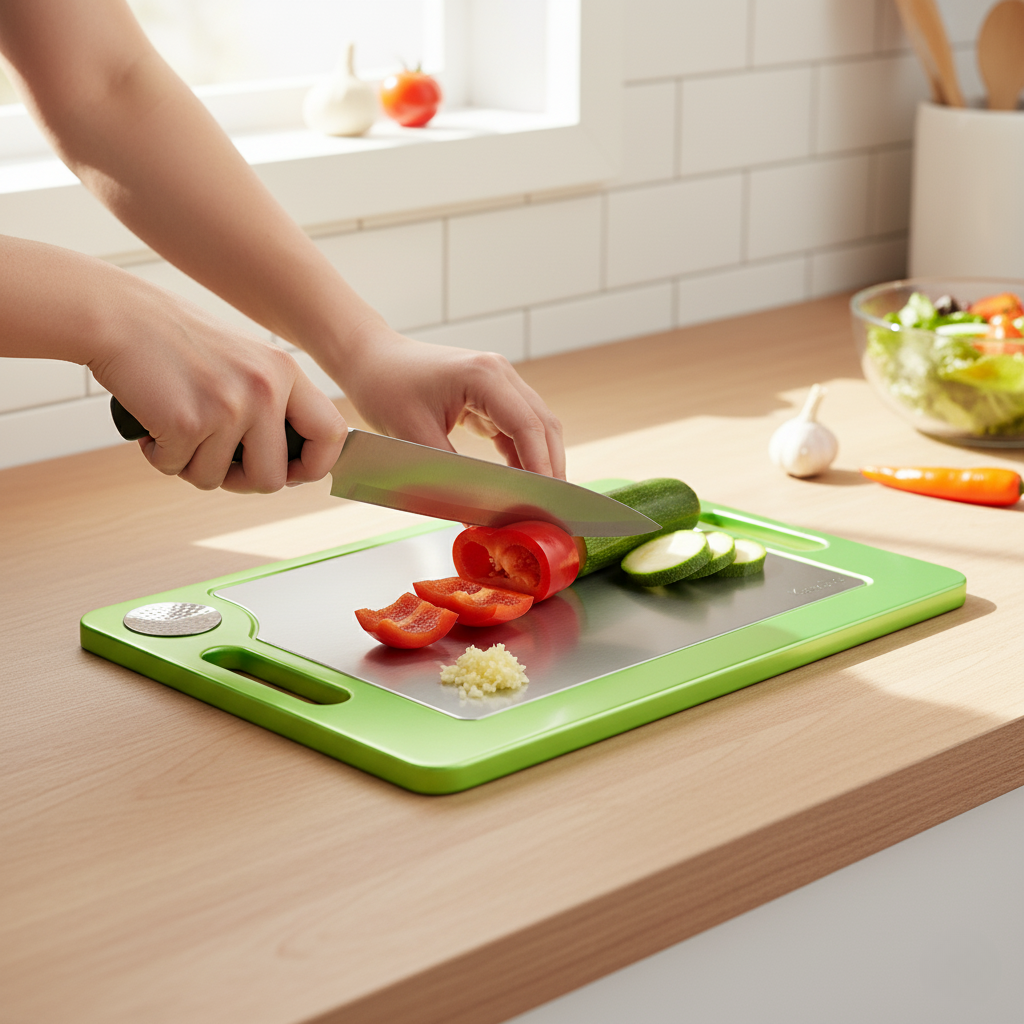Kavelle Double-Sided Stainless Steel Chopping Board for Home Kitchens