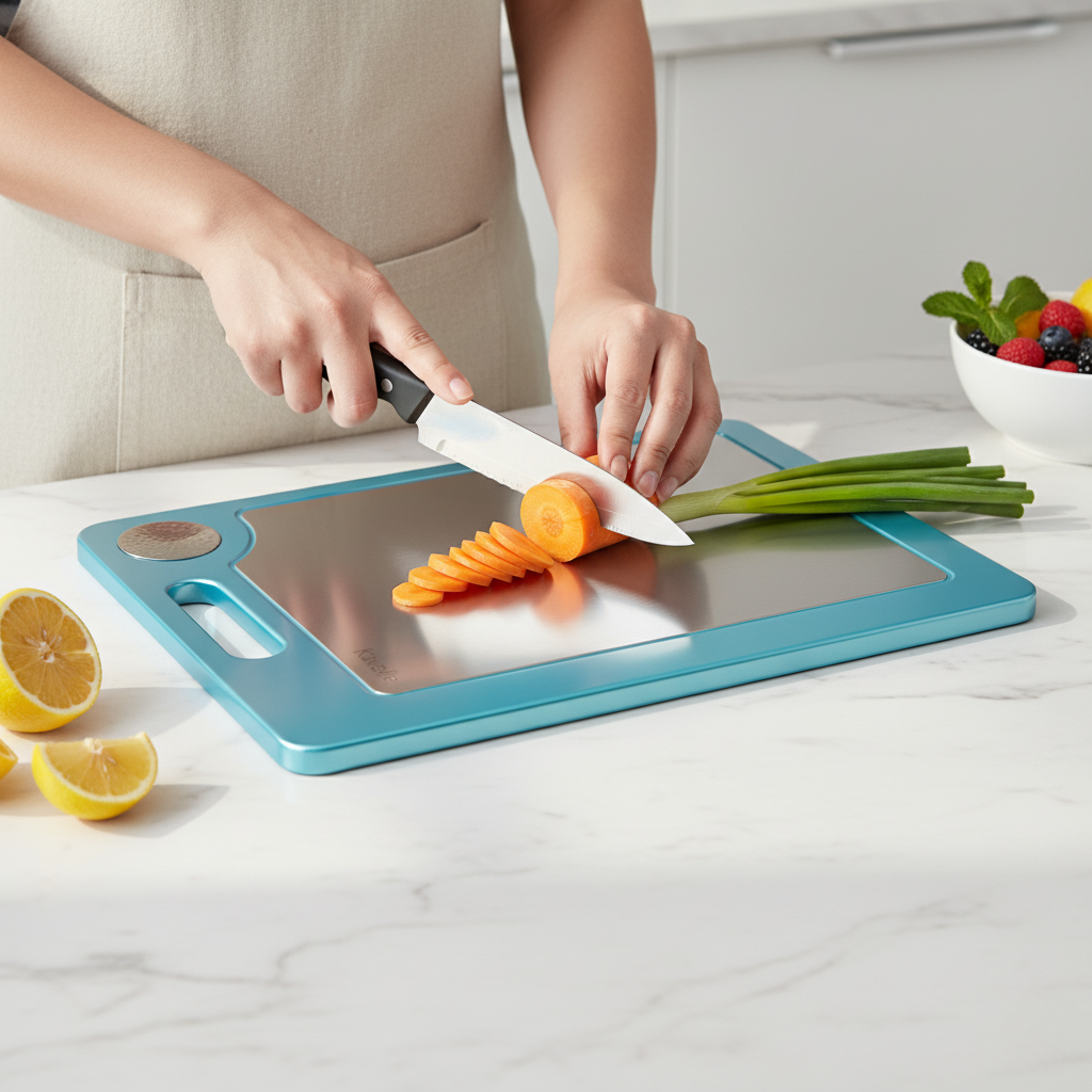 Kavelle Double-Sided Stainless Steel Chopping Board for Home Kitchens