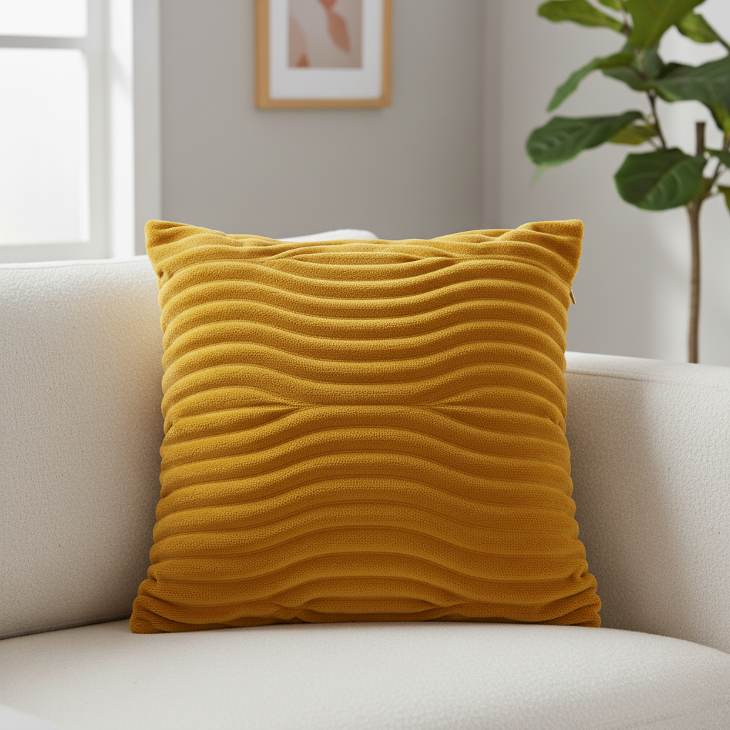 Plush Ridge Cushion Cover with Textured Design for Home Decor