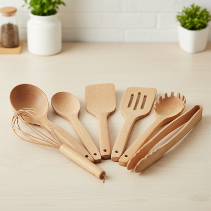 Velmor Wooden Cooking Utensil Set with 7 Kitchen Tools