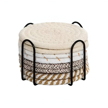 Woven Harmony Cotton Coaster Set for Stylish Table Protection